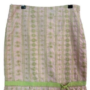 Persaman New York pink green floral threading y2k midi skirt SIZE 4